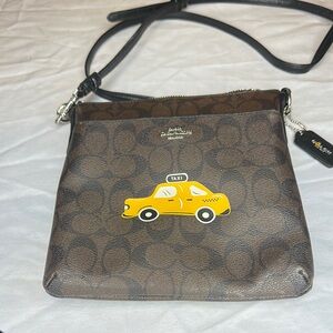 Coach Brown Crossbody Bag with Yellow Taxi Motif
